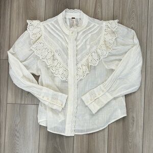 FREE PEOPLE | Ruffle Blouse Button Up Shirt